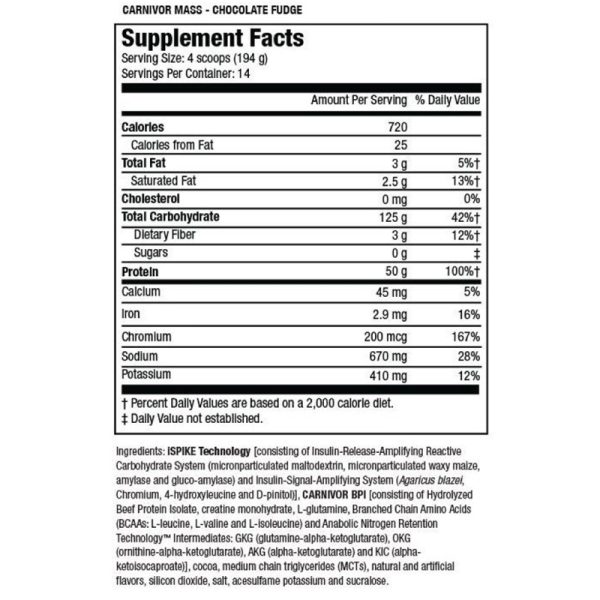 carnivor mass informacion nutricional